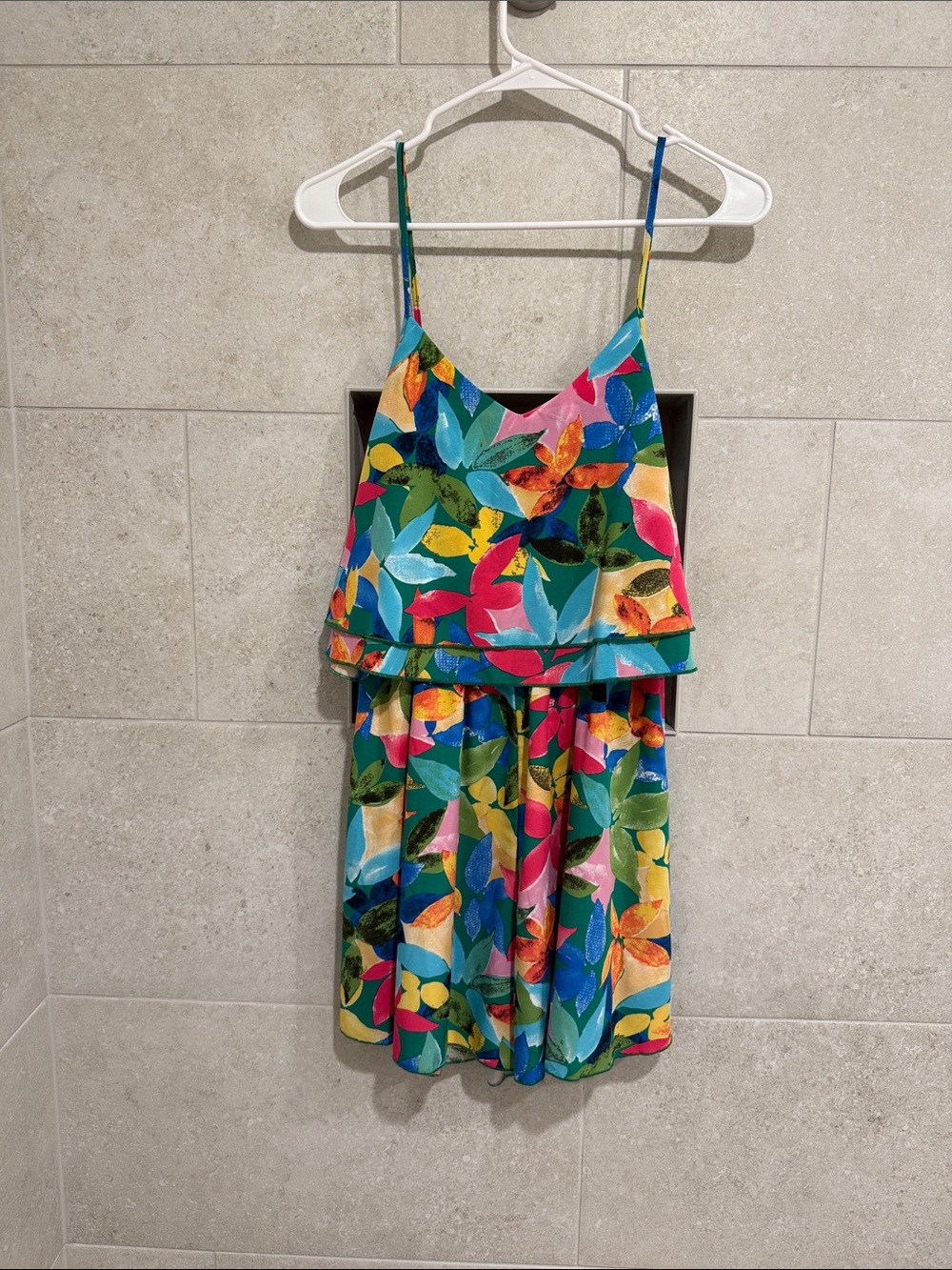 SHEIN Multicolor Leaf-Print Spaghetti Strap Romper Large